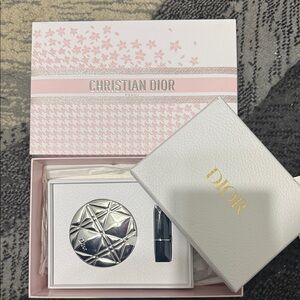 Christian Dior Silver Compact Mirror & Rouge Dior Lipstick Gift Set